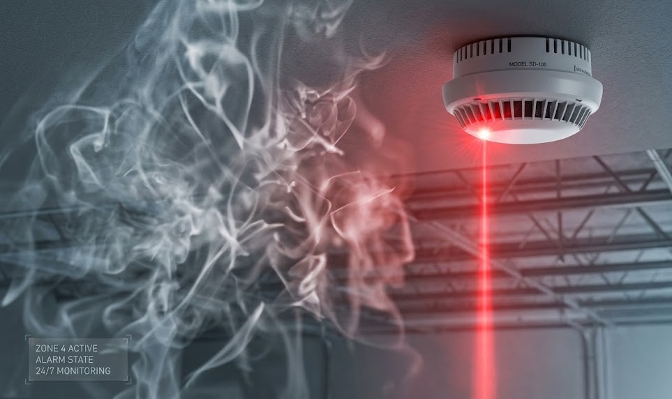 Sistema com detector de fumaça, um componente fundamental em sistemas de segurança contra incêndios